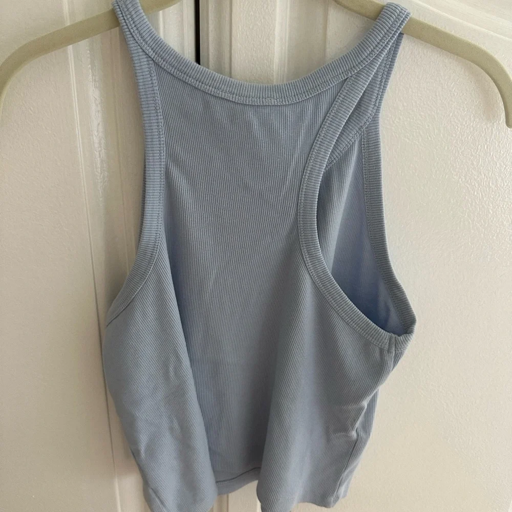 Open Edit Ribbed Crop Racerback Tank Periwinkle Blue - Picture 2 of 3